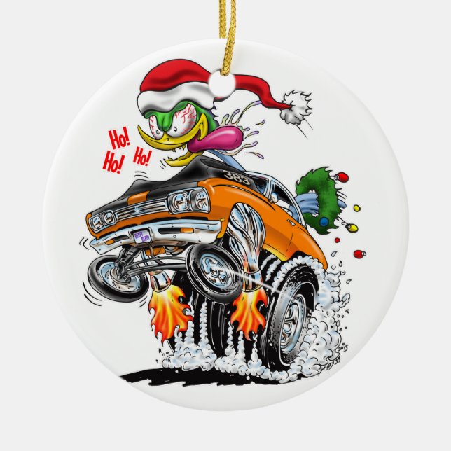 Ornamento De Cerâmica Pássaro do papai noel do hot rod do monstro Ho! (Frente)