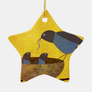Ornamento De Cerâmica Pássaro e bebês da mãe