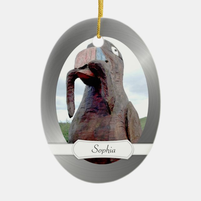 Ornamento De Cerâmica Pássaro enorme com o sem-fim no bico (Frente)