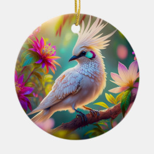 Ornamento De Cerâmica Pássaro Fantasia Juvenil Crested Blush Feather Dov