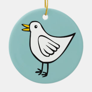 Ornamento De Cerâmica Pássaro Feliz - Branco no Oceano Verde