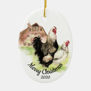 Ornamento De Cerâmica Pássaro Frango com Aquarela de Natal Personalizado