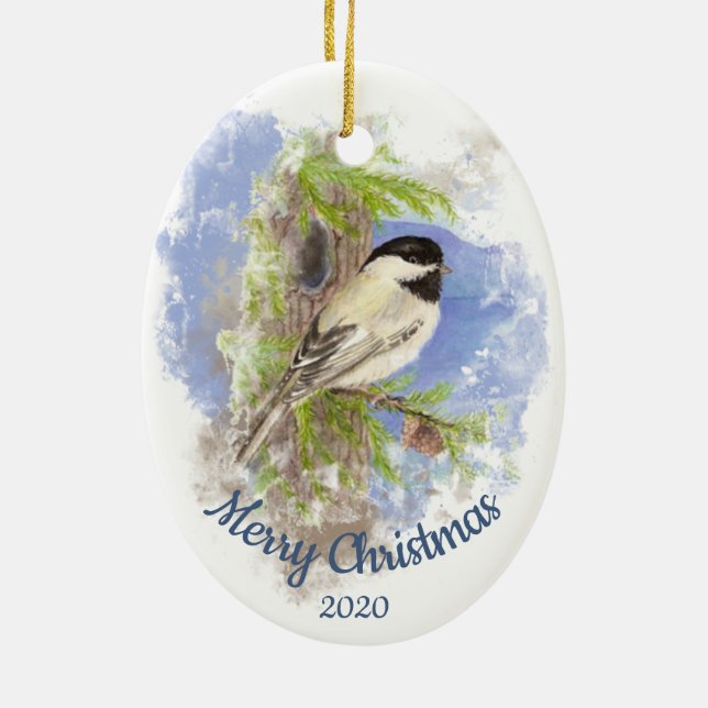 Ornamento De Cerâmica Pássaro Frango da Montanha de Natal Personalizado (Verso)