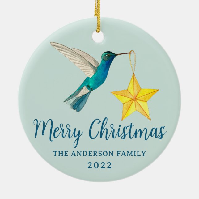 Ornamento De Cerâmica Pássaro Humino e Estrela de Natal Feliz (Traseira)