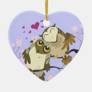 Ornamento De Cerâmica Pássaro Owls~ornament do amor