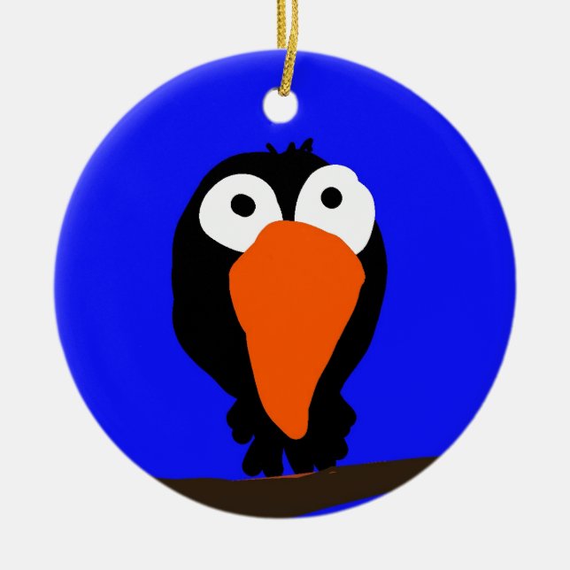 Ornamento De Cerâmica pássaro preto desenhando uraco (Frente)