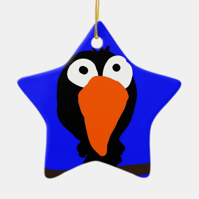 Ornamento De Cerâmica pássaro preto desenhando uraco (Frente)