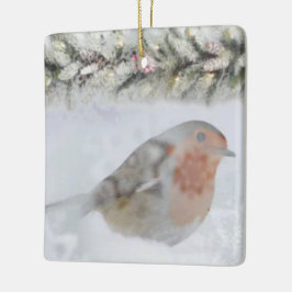 Ornamento De Cerâmica Pássaro Robin no Natal de Inverno Nevado 