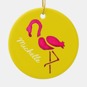 Ornamento De Cerâmica Pássaro único rosa-claro flamingo