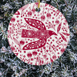 Ornamento De Cerâmica Pássaro Vermelho<br><div class="desc">Pombas vermelhas e brancas para a paz. Arte original de Nic Squirrell.</div>