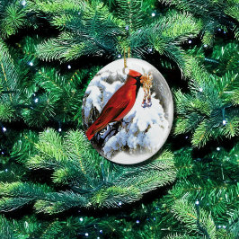 Ornamento De Cerâmica pássaro vermelho na neve