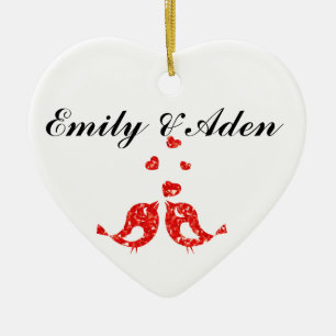 Ornamento De Cerâmica Pássaros de Amor Personalizados