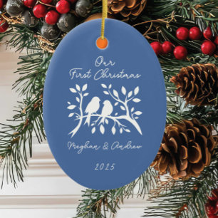 Ornamento De Cerâmica Pássaros de Amor Primeira Ornação de Natal