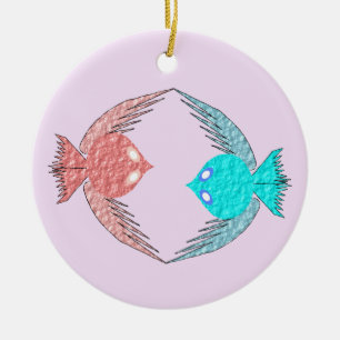 Ornamento De Cerâmica Pássaros de Amor, Rosa e Azul