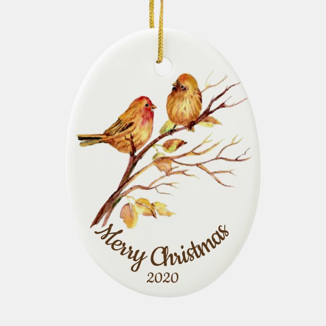 Ornamento De Cerâmica Pássaros Sparrow com Aquarela de Natal Personaliza (Verso)