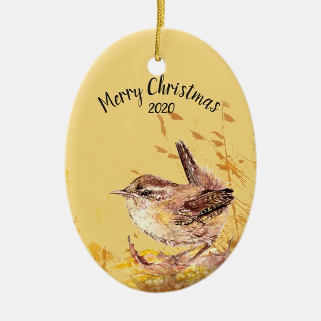 Ornamento De Cerâmica Pássaros Wren Wren, Casa de Natal Personalizada (Frente)