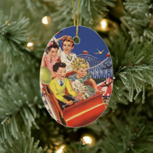 Ornamento De Cerâmica Passeio da montanha russa do cão dos balões das