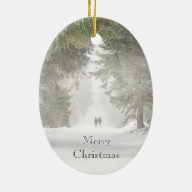 Ornamento De Cerâmica Passeio na neve (Verso)