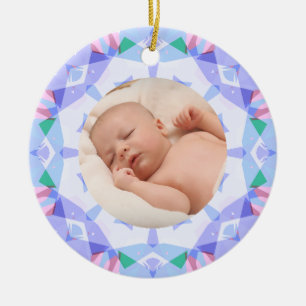 Ornamento De Cerâmica Pastéis Macios e Bonitos Foto Personalizada de Nat