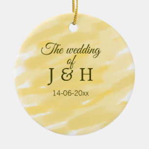 Ornamento De Cerâmica Pastel amarelo-manteiga, casamento do casal le