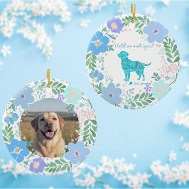 Ornamento De Cerâmica Pastel Blue Floral Labrador Retriever Custom Photo