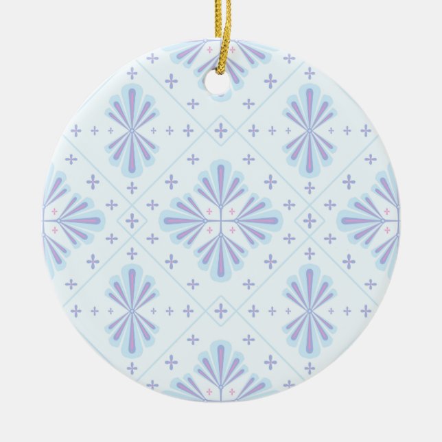 Ornamento De Cerâmica Pastel Blue Geometric Floral Repeat Pattern  (Frente)