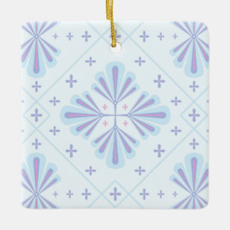 Ornamento De Cerâmica Pastel Blue Geometric Floral Repeat Pattern 