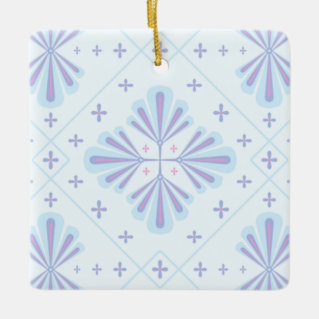 Ornamento De Cerâmica Pastel Blue Geometric Floral Repeat Pattern  (Frente)
