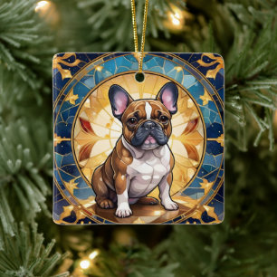 Ornamento De Cerâmica Pastel-Buldogue Francês, Dourado Natal