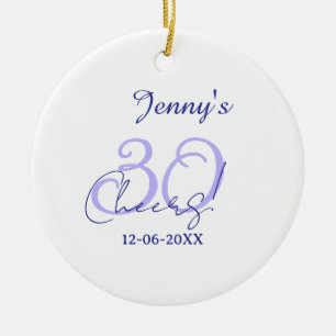 Ornamento De Cerâmica Pastel comemora 30º aniversário roxo elegante nome