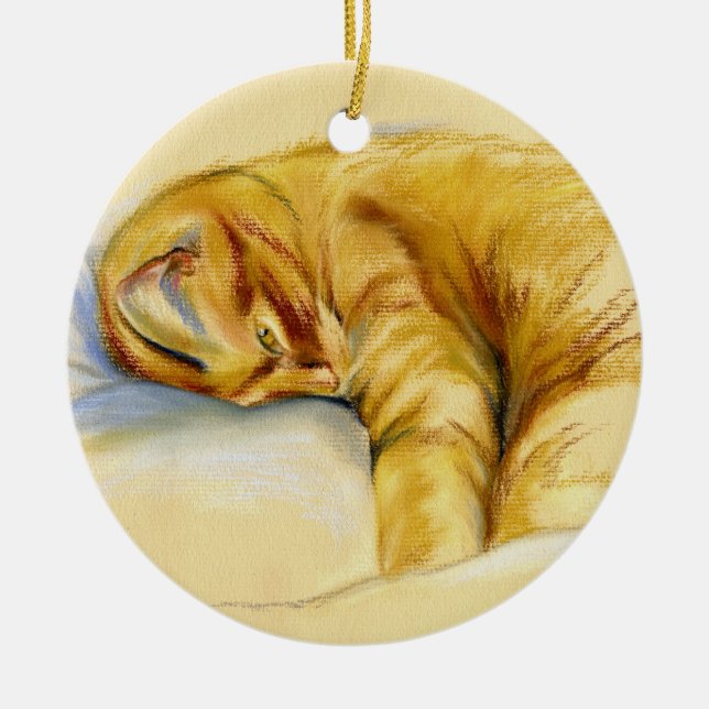 Ornamento De Cerâmica Pastel Gato - Comprimido Laranja Dose Relaxada (Frente)