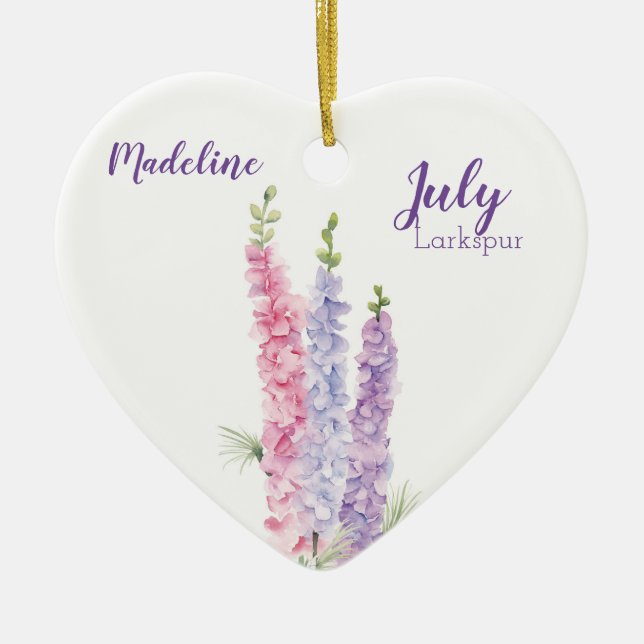 Ornamento De Cerâmica Pastel Larkspur Julho Flower para Bebê (Frente)