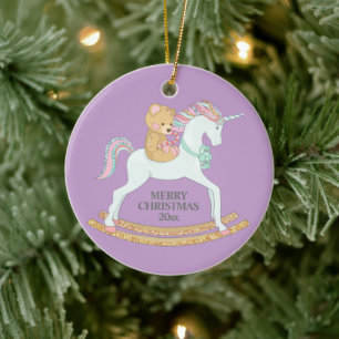 Ornamento De Cerâmica Pastel Natal Unicórnio Cavalo de Balanço sobre Rox