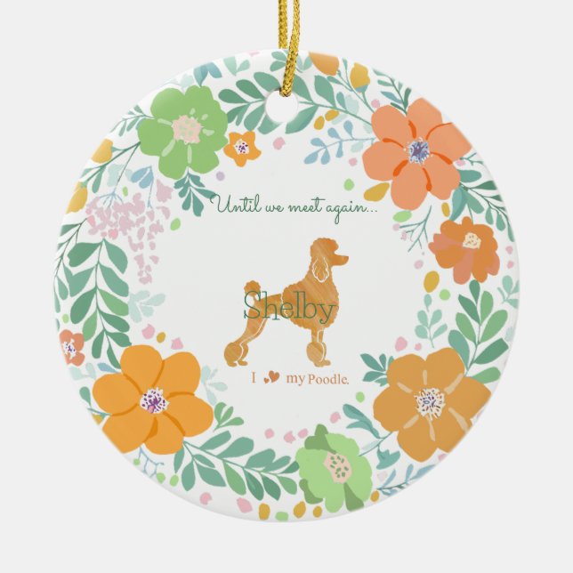 Ornamento De Cerâmica Pastel Orange Floral Poodle Custom Photo Memorial (Frente)