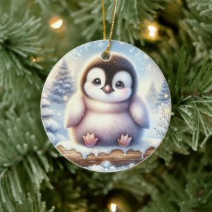 Ornamento De Cerâmica Pastel Pines & Penguin Whimsy
