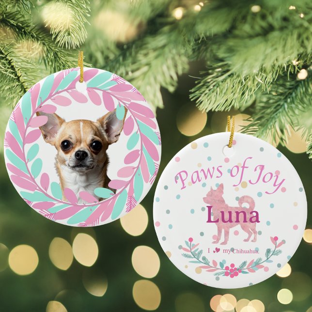 Ornamento De Cerâmica Pastel Pink Chihuahua | Personalized Christmas (Criador carregado)
