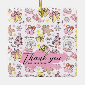 Ornamento De Cerâmica Pastel Pink Christmas Pattern with Custom Text