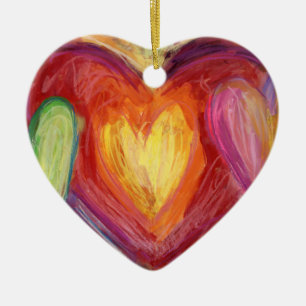 Ornamento De Cerâmica Pastel Rainbow Love Hearts Holiday Gift Ornament