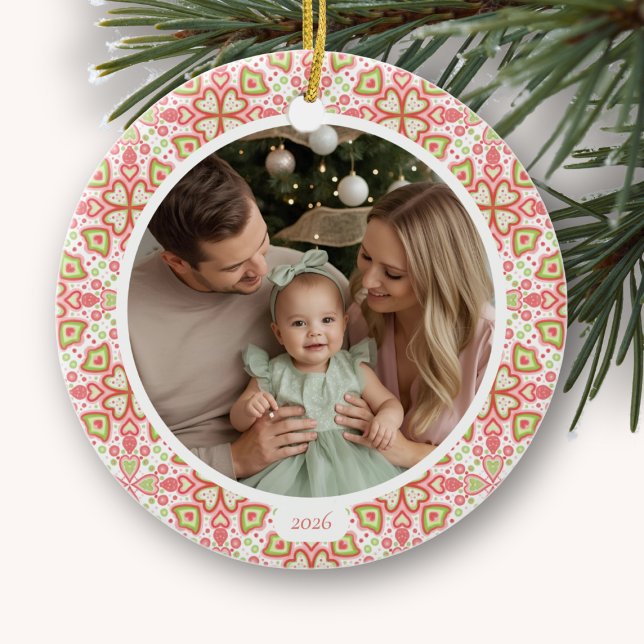 Ornamento De Cerâmica Pastel Round Ceramic Photo Christmas Ornament  (Round Ceramic Photo Ornament)