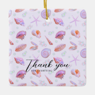 Ornamento De Cerâmica Pastel Seashell Pattern with Custom Text