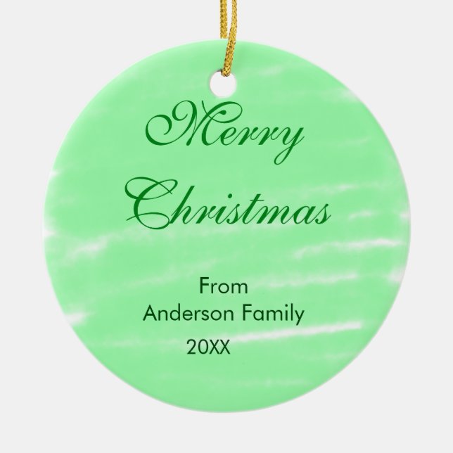 Ornamento De Cerâmica Pastel verde aquarela feliz natal moderno (Frente)