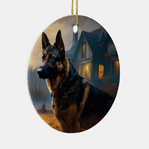 Ornamento De Cerâmica Pastor Alemão de Halloween Assustador