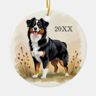 Ornamento De Cerâmica Pastor australiano Black Tricolor Aussie Dog