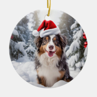 Ornamento De Cerâmica Pastor australiano Cão Cachorro de Natal