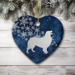 Ornamento De Cerâmica Pastor Australiano Floco de Neve Prata Azul Meia-N