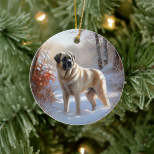 Ornamento De Cerâmica Pastor da Anatólia Deixe Nevar Natal
