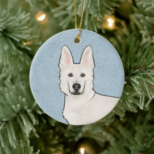 Ornamento De Cerâmica Pastor Suíço Branco Cabeça de Cachorro Azul Fofo