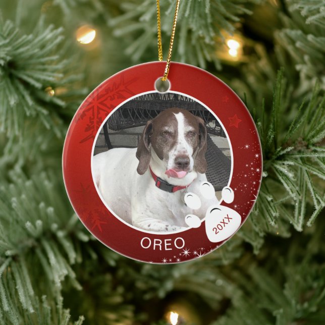 Ornamento De Cerâmica Pata de Cachorro Impressão Floco de Neve Estrelas  (Árvore)