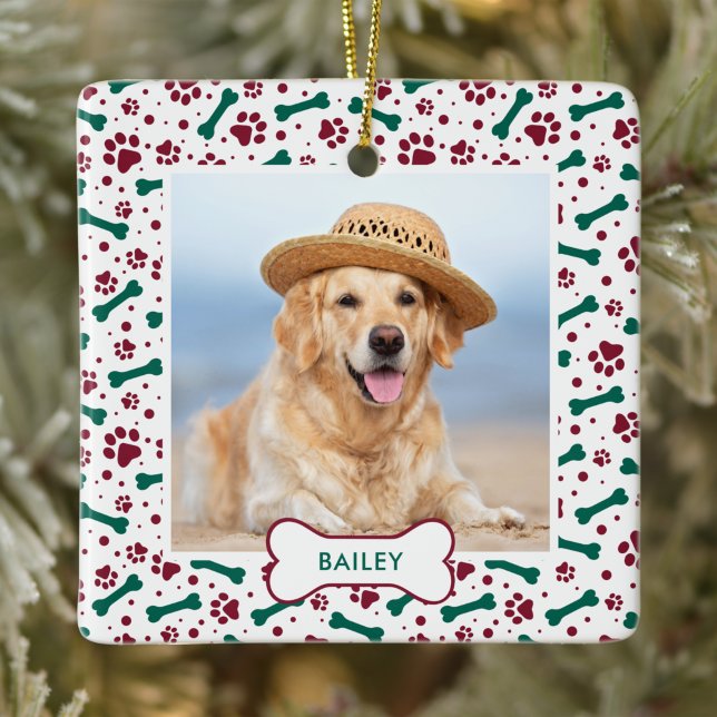 Ornamento De Cerâmica Pata de Cachorro Imprime o Natal Personalizado (Criador carregado)