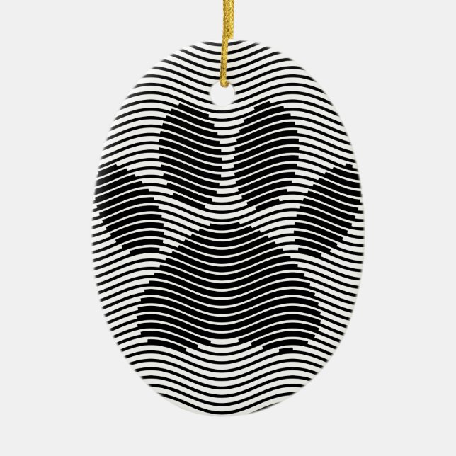 Ornamento De Cerâmica Pata De Cães Impressa Em Ondas Pretas E Brancas (Frente)